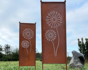 Patina privacy screen flowers motif 116 x 33 cm / 162 x 53 cm folding screen for plugging sign garden stake patina garden decoration weatherproof rust metal