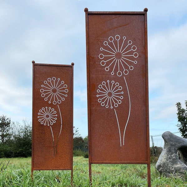 Edelrost Sichtschutz Blumen Motiv 116x33cm / 162x53cm Paravent zum Stecken Schild Gartenstecker Edelrost Gartendeko Wetterfest Rost Metall