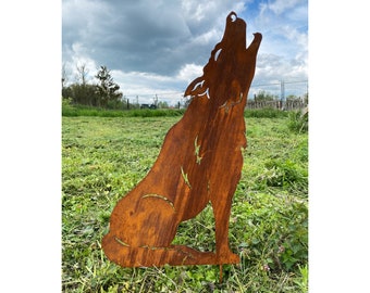 Gartenfigur Wolf heulend 50x32cm / 75x48cm Gartenstecker Edelrost Gartendeko Rost Metall Rostfigur Hund Fuchs Jagd Tier