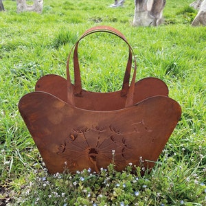 Patina large handbag with dandelion 45 x 42 cm bag for planting rust plant bag flower pot lantern gift rusty garden decoration