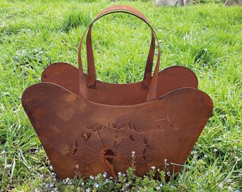 Patina grote handtas met paardenbloem 45 x 42 cm tas voor planten roest plantentas bloempot lantaarn cadeau