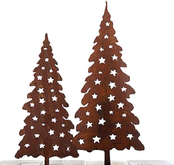 Edelrost Weihnachtsbaum 80cm oder 100cm zum Stecken Gartenstecker Tanne mit Sternen Christbaum Rost Tannenbaum rostige Gartendeko