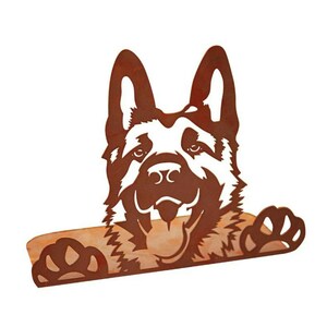 Garden Figure German Shepherd for Edge 27 x 34 cm Dog Head Edge Stool Patina Rust Metal Rust Figure Weatherproof Dog