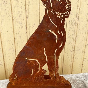 Figurine de jardin chien assis 50 x 35 cm sur plaque patinée résistant aux intempéries rouille métal rouille figure Labrador Boxer image 2