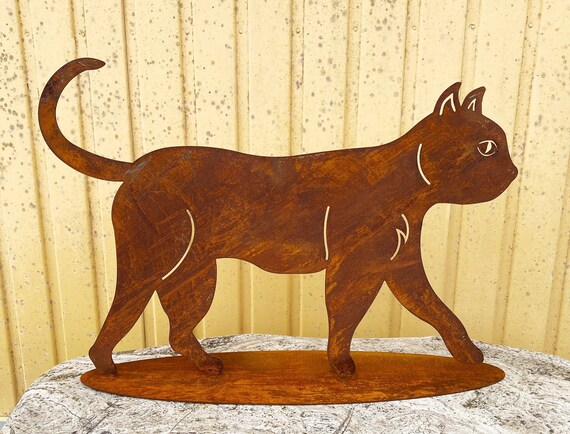 Decorazione Giardino Gatto In Metallo - Effetto Ruggine, 27.5x24cm, Resistente Alle Intemperie