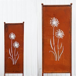 Patina privacy screen flowers motif Allium 116 x 33 cm / 162 x 53 cm screen for sticking sign garden stake garden decoration weatherproof rust metal