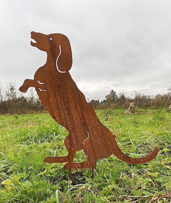 Gartenfigur Hund Dackel Macht Männchen 50x50cm Gartenstecker Etsy.de