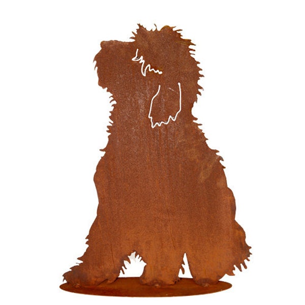 Gartenfigur Hund Bobtail Bobby 60x50cm auf Platte Edelrost Wetterfest Rost Metall Rostfigur