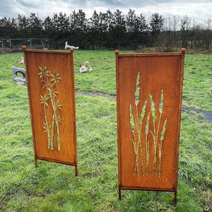 Saremo Raumteiler Aus Rost – Gartendeko Mit Gräser-Motiv, 120x22x100 Cm
