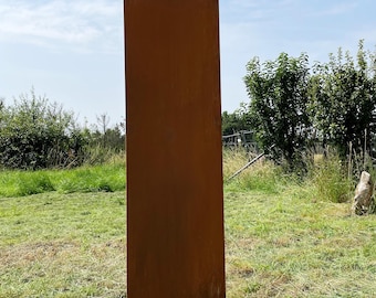 Rusty metal privacy screen, plain, 165 x 50 cm, for staking, sign, garden stake, garden decoration, weatherproof, rust-resistant, metal fence