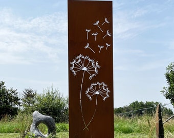 Große Metall-Pusteblume Als Gartenstecker - 134cm Hoch, Edelrost-Optik, Perfekte Gartendeko