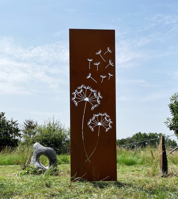 Edelrost Sichtschutz Pusteblumen Motiv 165x50cm Paravent zum Stecken Schild Löwenzahn Gartenstecker Gartendeko Wetterfest Rost Metall