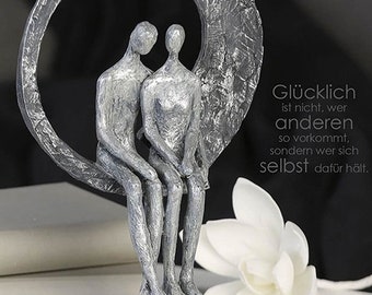 Skulptur LOVE PLACE 30cm Paar im Kreis silber antik Liebe Hochzeit Geschenkidee