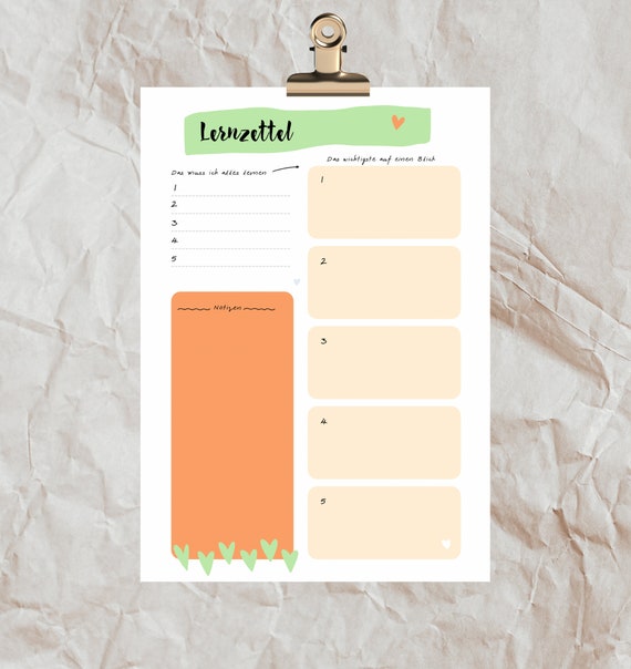 Lernzettel DINA4 Zum Runterladen Und Ausdrucken - Etsy