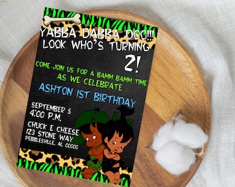 Flintstone Black Pebbles & BamBam Birthday Announcement | Birthday Digital Invitation | Custom Birthday Announcement | Birthday Invitation