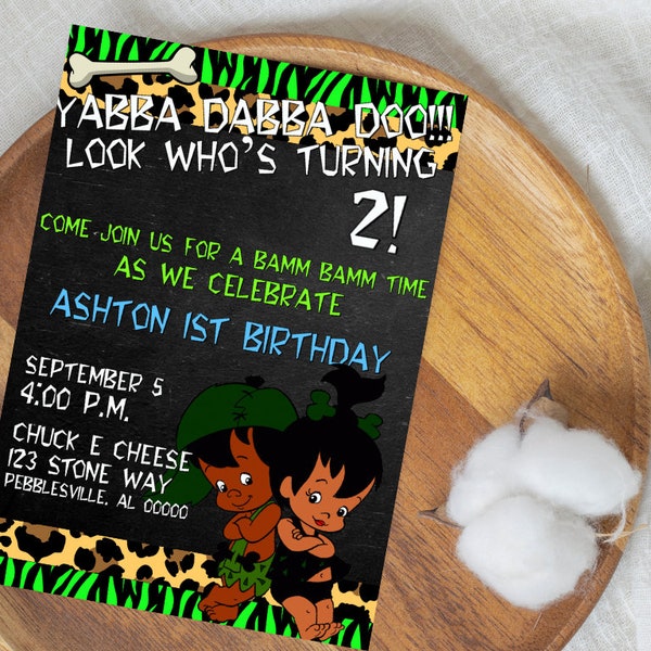 Flintstone Black Pebbles & BamBam Birthday Announcement | Birthday Digital Invitation | Custom Birthday Announcement | Birthday Invitation