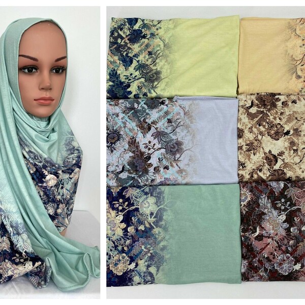 POLYESTER Flower Print Jersey Scarf Hijab Head cover Rectangle Shape 160 x 60cm