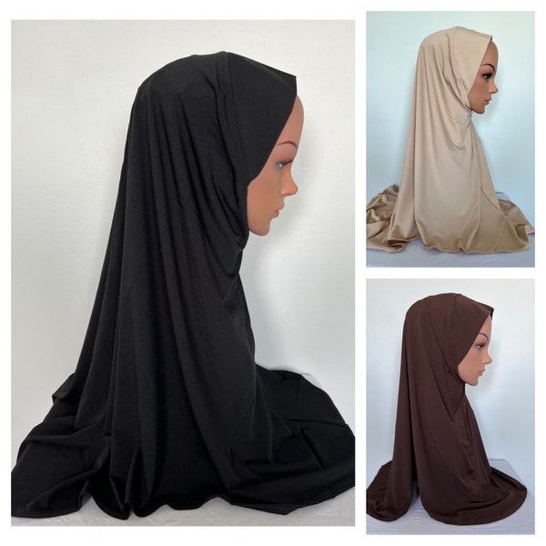 Al Amira Polyester pull on ready Plain Hijab One Piece Stretch Scarf 12 colors