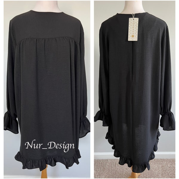 Long Sleeve Women Tops Dressy Casual Tunic Blouses Black color XL size.