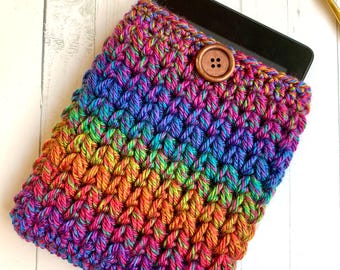 Colorful Crochet Kindle Sleeve, Handmade Soft Cover, Variegated Yarn E-Reader Case, Fits Basic, Paperwhite, Signature & Colorsoft