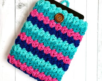 Colorful Crochet Kindle Sleeve, Handmade Soft Cover, E-Reader Case, Fits Basic, Paperwhite, Signature & Colorsoft