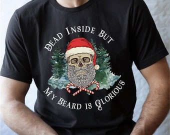 Beard Christmas Tee Shirt, Skull Beard Xmas T-shirt, Dead Inside Shirt, Pagan Tshirt, Viking Beard Gift for Men, Beard Gift for Hubby
