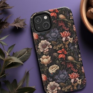 Dark Floral Botanical Phone case, Pressed Flowers Tough Phone Case, Case-Mate, Dark Aesthetic iPhone Case, Dark Academia, Dark Cottagecore