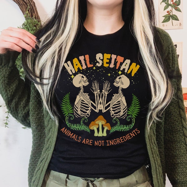 Hail Seitan Vegan Tee Shirt, Unisex Vegatarian T-Shirt, Plant Based T-Shirt, Gift for Health Conscious, Alternative Clothing