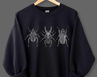 Vintage Beetle Illustrations Grunge Sweatshirt, Goblincore Sweater, Dark Academia Clothing, Entomology Art