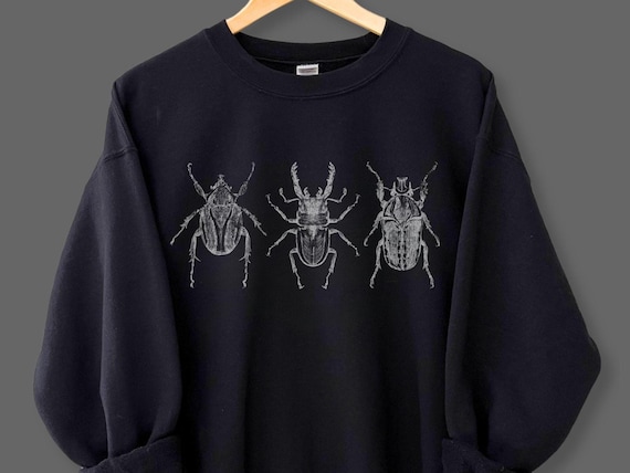 Vintage Beetle Illustrations Grunge Sweatshirt, Goblincore Sweater, Dark Academia Clothing, Entomology Art