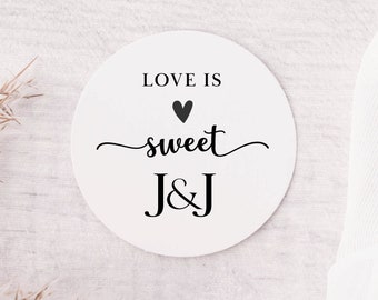 Love Is Sweet Personalised Wedding Favour Labels, Custom Label, Sweet Trolley, Cart Stickers, Sweetie Bags, Treat Bags, Engagement Stickers