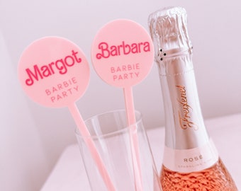 Girl's Party Drinks Stirrers, Personalised Cocktail Stirrers, Mocktail Party, Hen Party, Birthday Party Décor, Hot Pink Bar Accessories