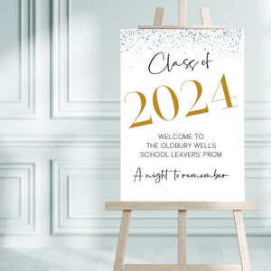 Letrero de bienvenida personalizado para la fiesta de graduación de 2024, graduación de 11.º año, imprimible, descarga digital, póster, cartón pluma