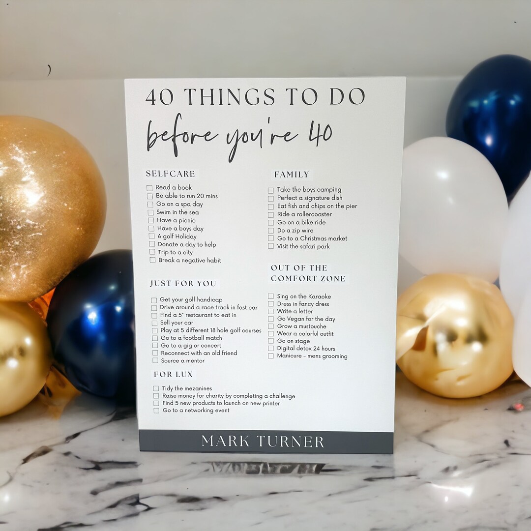 40th Bucket List Sign, Any Birthday, Personalised to Do Birthday Sign ...