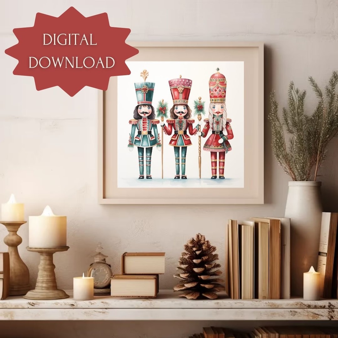 Nutcracker Print Watercolor Christmas Holiday Wall Decor Xmas Wall Art
