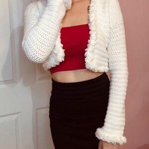 Winter Wonderland Crochet Crop Cardigan with Fur Trim   XS/ S