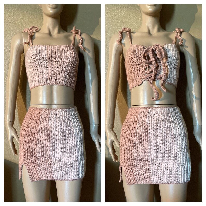 Pretty On Me Crochet Skirt Set - Stretchy Polyester Comfort For All Day Wear In Black