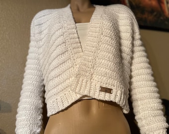 White crochet cropped cardigan