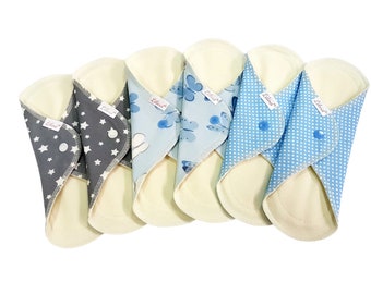 Lilind 6 Pack Organic Cotton 9" Pantyliner Pads, Reusable Non-Waterproof Cloth Napkins