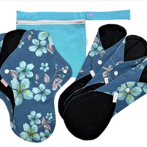 Lilind® 6 Pack Organic Cloth Pads with free Bag, Comfortable, Healthy, Waterproof, Reusable, 100% Cotton, Night Secrets