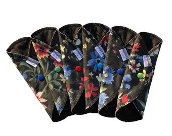 Lilind 6 Pack Organic Cotton Cloth Pantyliners, Floral Reusable Pads