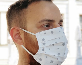 Gezichtsmasker van biologisch katoen, grijze sterren, herbruikbaar, wasbaar