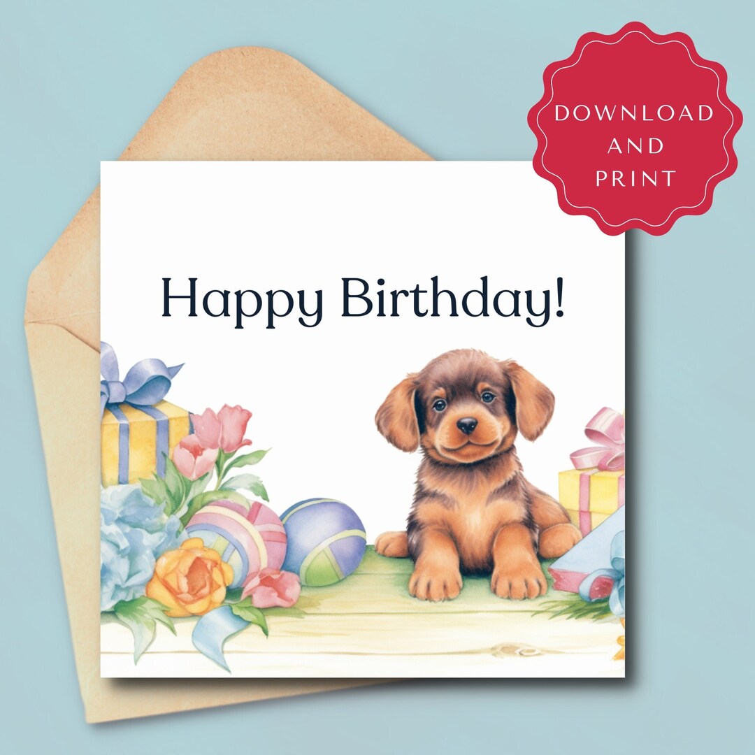 Happy Birthday Printable Card and Envelope / Cute Puppy/rottweiler