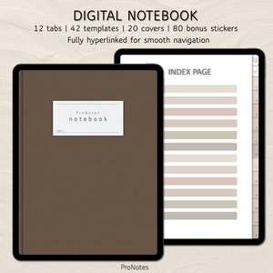 Neutral Digital Notebook: Hyperlinked Tabs, 42 Templates (Digital Download)