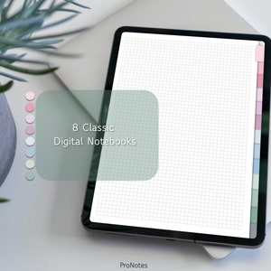 Pastel Digital Notebook: Lined Grid, Hyperlinked Tabs (GoodNotes, Notability)
