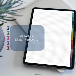Digital Notebook for GoodNotes & Notability | Hyperlinked PDF Bundle | Minimalist iPad Planner, Student Journal, Lined Grid Pages