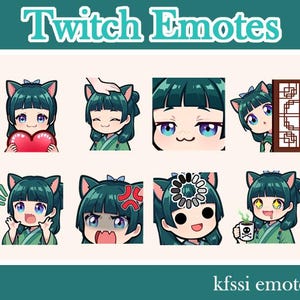 Maomao emotes | anime girl cat ears green hair emote | mao mao twitch emotes