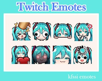 Emotes de Miku / Emote de cabello color agua de chica anime / Emotes de Twitch