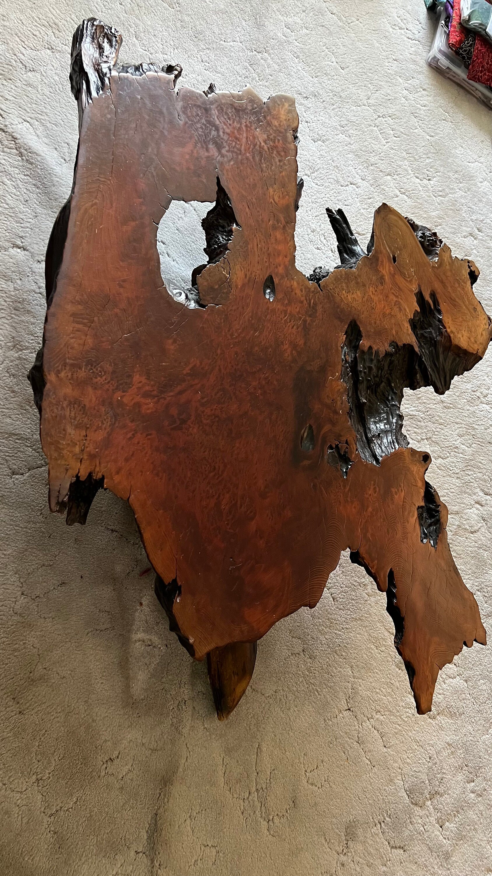 Magnificent Vintage Redwood Burl Coffee Table From 1960s. Solid 3 W