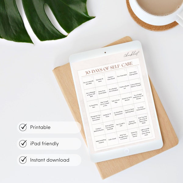 30 Days of Self Care, self care checklist, self care tracker, self care planner, Wellbeing Kit, Daily Wellbeing, Mental Health Tool